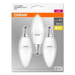 SET 3 becuri LED Osram- soclu E14- putere 5W- forma lumanare- lumina alb calda- alimentare 220 - 240 V- 000004052899972490timbru