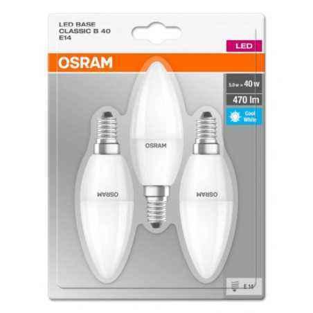 SET 3 becuri LED Osram- soclu E14- putere 5W- forma lumanare- lumina alb- alimentare 220 - 240 V- 000004052899972674timbru verde