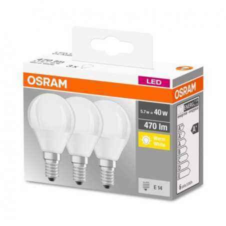 SET 3 becuri LED Osram- soclu E14- putere 5.7W- forma clasic- lumina alb calda- alimentare 220 - 240 V- 000004058075090507timbru