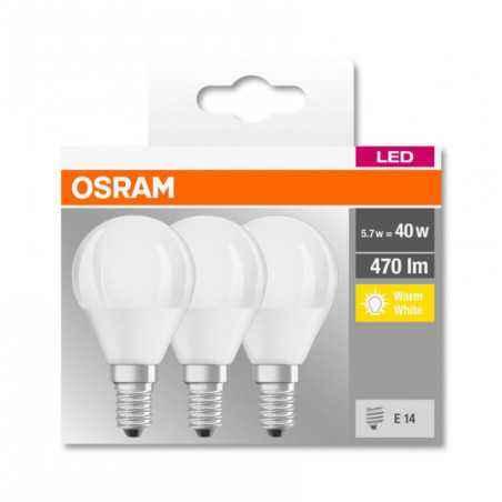 SET 3 becuri LED Osram- soclu E14- putere 5.7W- forma clasic- lumina alb calda- alimentare 220 - 240 V- 000004058075090507timbru