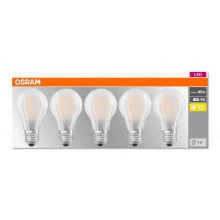 SET 5 becuri LED Osram- soclu E27- putere 7W- forma clasic- lumina alb calda- alimentare 220 - 240 V- 000004058075090620timbru v