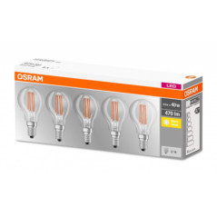 SET 5 becuri LED Osram- soclu E14- putere 4W- forma clasic- lumina alb calda- alimentare 220 - 240 V- 000004058075090668timbru v