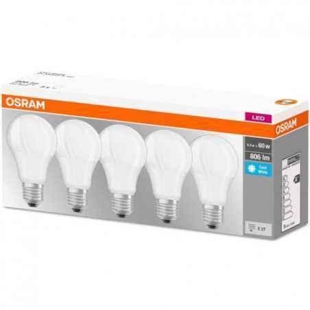 SET 5 becuri LED Osram- soclu E27- putere 8.5W- forma clasic- lumina alb- alimentare 220 - 240 V- 000004058075152632timbru verde