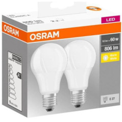 SET 2 becuri LED Osram- soclu E27- putere 8.5W- forma clasic- lumina alb calda- alimentare 220 - 240 V- 000004058075152656timbru