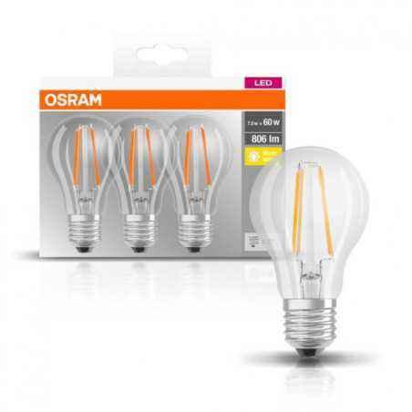 SET 3 becuri LED Osram- soclu E27- putere 7W- forma clasic- lumina alb calda- alimentare 220 - 240 V- 000004058075819290timbru v