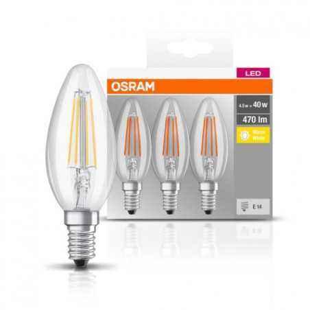 SET 3 becuri LED Osram- soclu E14- putere 4.5W- forma lumanare- lumina alb calda- alimentare 220 - 240 V- 000004058075819313timb