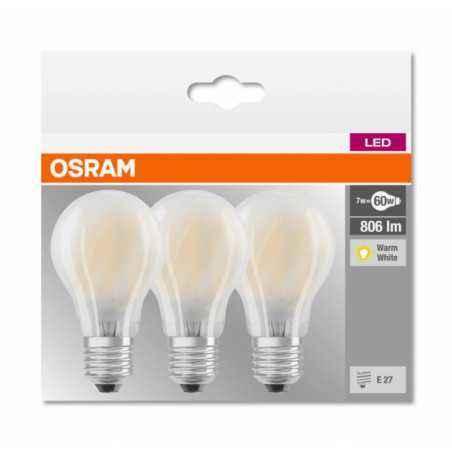 SET 3 becuri LED Osram- soclu E27- putere 7W- forma clasic- lumina alb calda- alimentare 220 - 240 V- 000004058075819351timbru v
