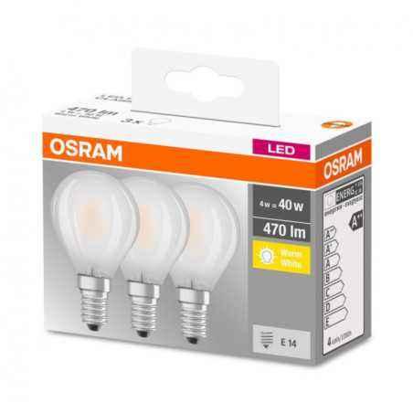 SET 3 becuri LED Osram- soclu E14- putere 4W- forma clasic- lumina alb calda- alimentare 220 - 240 V- 000004058075819399timbru v