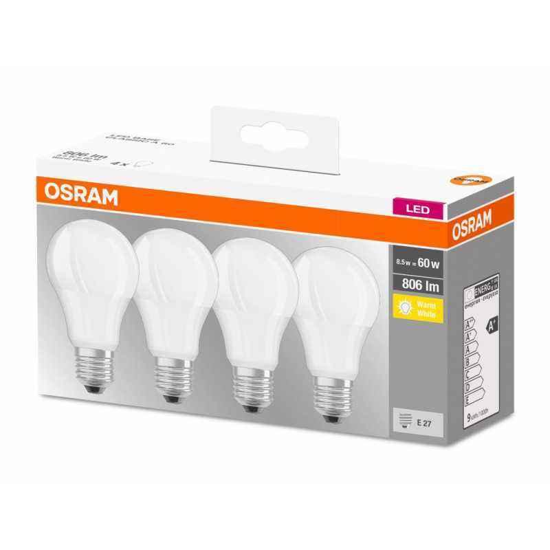 SET 4 becuri LED Osram- soclu E27- putere 8.5W- forma clasic- lumina alb calda- alimentare 220 - 240 V- 000004058075819450timbru
