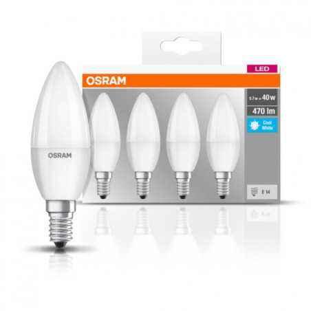 SET 4 becuri LED Osram- soclu E14- putere 5.7W- forma lumanare- lumina alb- alimentare 220 - 240 V- 000004058075819610timbru ver