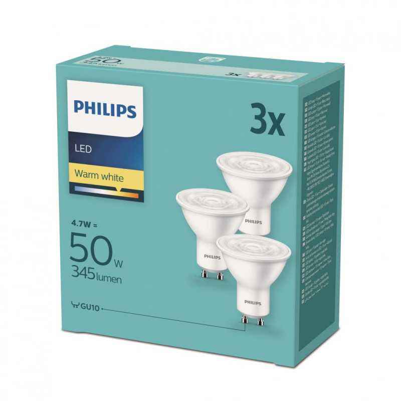 SET 3 SPOTURI incastrate LED Philips- soclu GU10- putere 3.8W- forma spot- lumina alb calda- alimentare 220 - 240 V- 00000871869