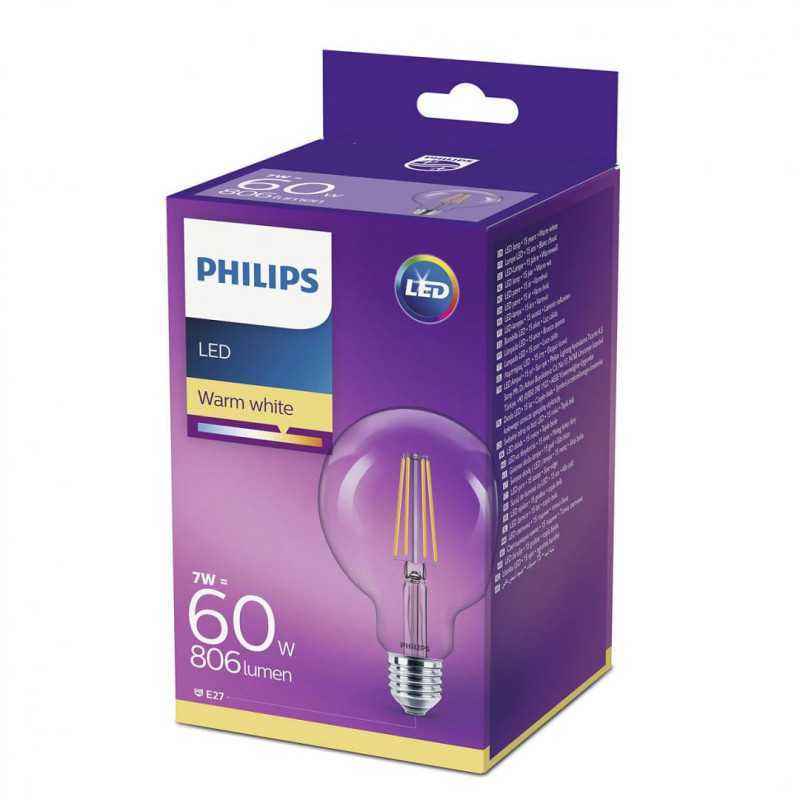 BEC LED Philips- soclu E27- putere 7W- forma clasic- lumina alb calda- alimentare 220 - 240 V- 000008718696742457timbru verde 0.