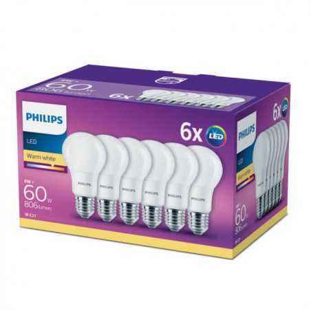 SET 6 becuri LED Philips- soclu E27- putere 8W- forma clasic- lumina alb calda- alimentare 220 - 240 V- 000008718696586310timbru