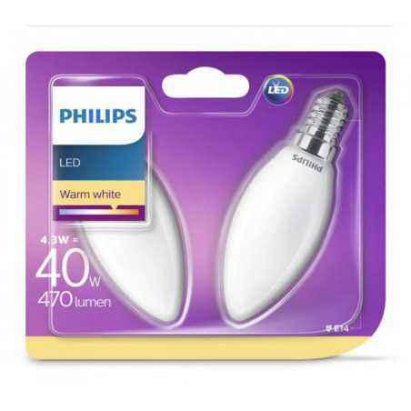 SET 2 becuri LED Philips- soclu E14- putere 4.3W- forma lumanare- lumina alb calda- alimentare 220 - 240 V- 000008718696751367ti