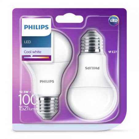 SET 2 becuri LED Philips- soclu E27- putere 12.5W- forma clasic- lumina alb rece- alimentare 220 - 240 V- 000008718696813737timb