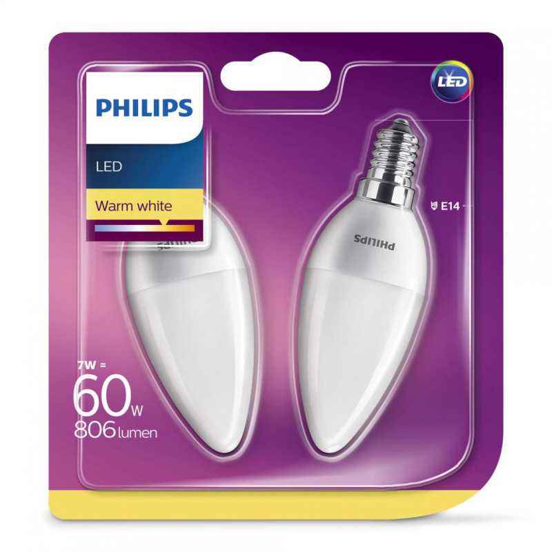 SET 2 becuri LED Philips- soclu E14- putere 7W- forma lumanare- lumina alb calda- alimentare 220 - 240 V- 000008718699614157timb