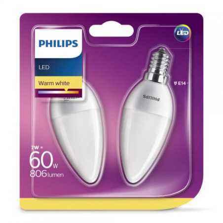 SET 2 becuri LED Philips- soclu E14- putere 7W- forma lumanare- lumina alb calda- alimentare 220 - 240 V- 000008718699614157timb