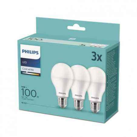 SET 3 becuri LED Philips- soclu E27- putere 14W- forma clasic- lumina alb rece- alimentare 220 - 240 V- 000008718699694906timbru