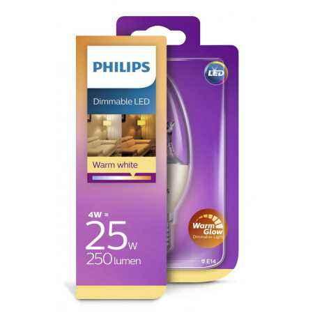 BEC LED Philips- soclu E14- putere 4W- forma lumanare- lumina alb calda- alimentare 220 - 240 V- 000008718696453667timbru verde