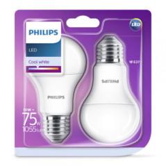 SET 2 becuri LED Philips- soclu E27- putere 10W- forma clasic- lumina alb- alimentare 220 - 240 V- 000008718696813751timbru verd