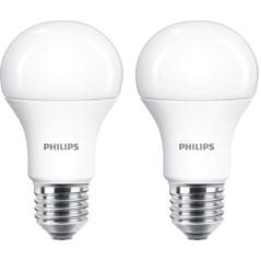 SET 2 becuri LED Philips- soclu E27- putere 10W- forma clasic- lumina alb- alimentare 220 - 240 V- 000008718696813751timbru verd