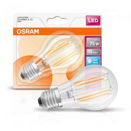BEC LED Osram- soclu E27- putere 7.5W- forma clasic- lumina alb rece- alimentare 220 - 240 V- 000004058075817432timbru verde 0.4