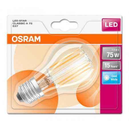 BEC LED Osram- soclu E27- putere 7.5W- forma clasic- lumina alb rece- alimentare 220 - 240 V- 000004058075817432timbru verde 0.4