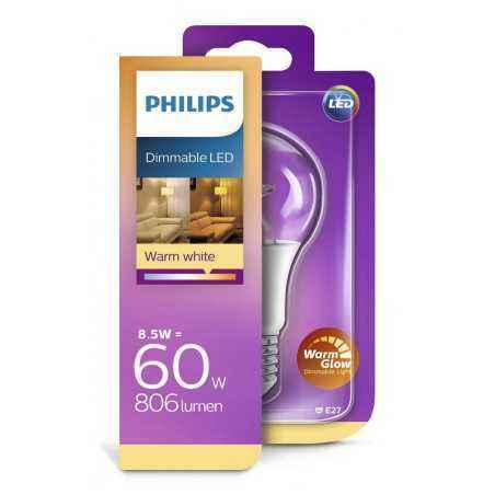 BEC LED Philips- soclu E27- putere 8.5W- forma clasic- lumina alb calda- alimentare 220 - 240 V- 000008718696572177timbru verde