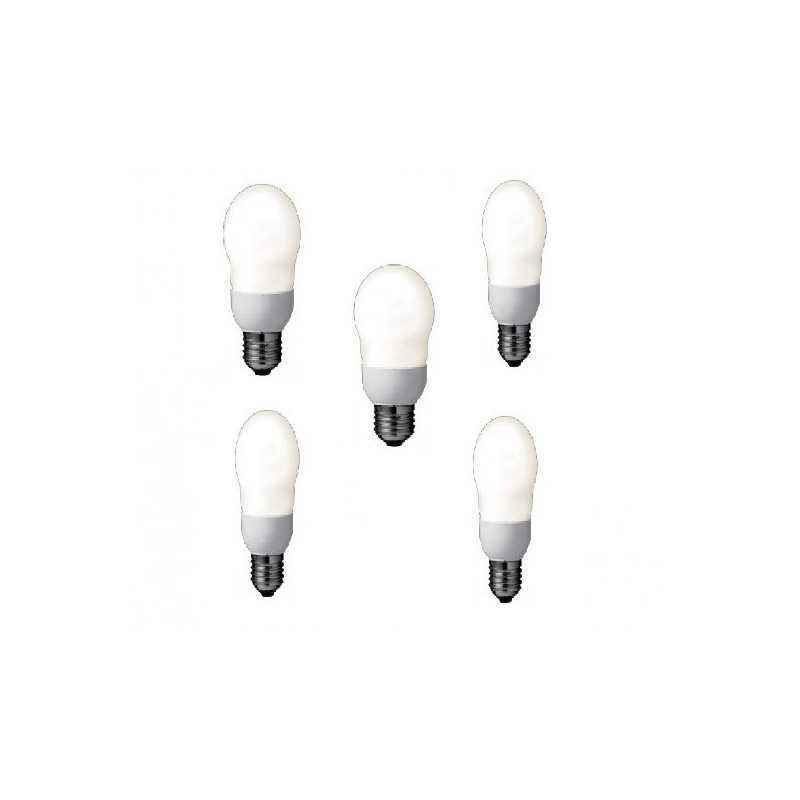 SET 5 becuri fluorescent Panasonic- soclu E27- putere 8W- forma oval- lumina alb calda- alimentare 220 - 240 V- EFA8E27HD-5timbr