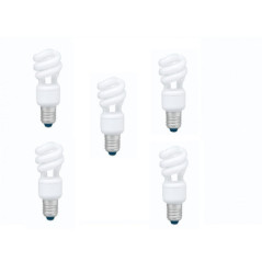 SET 5 becuri fluorescent Panasonic- soclu E27- putere 8W- forma spirala- lumina alb calda- alimentare 220 - 240 V- EFD8E27HD3E-5