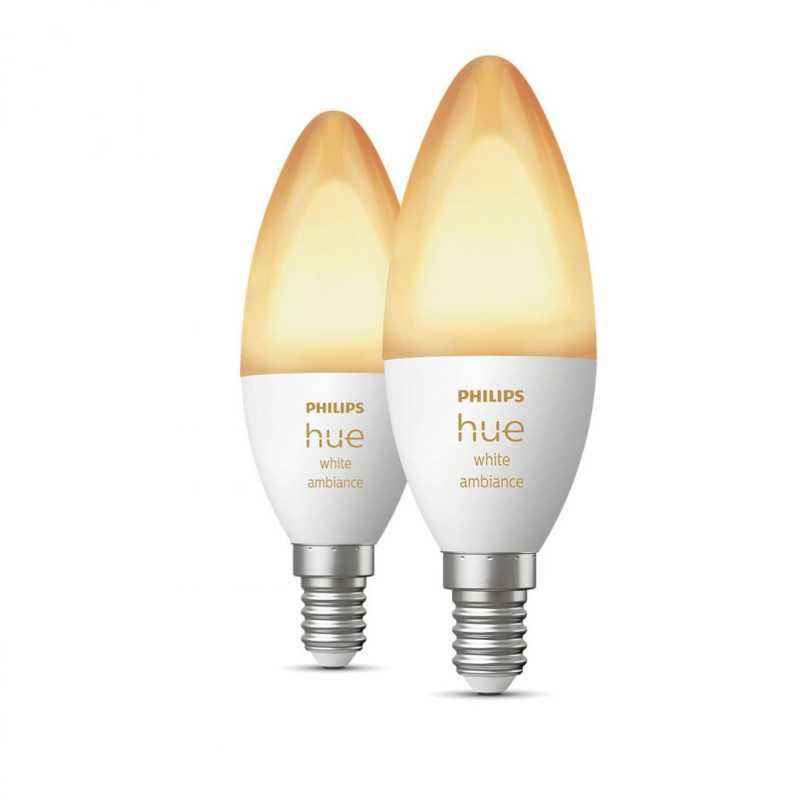 SET 2 becuri smart LED Philips- soclu E14- putere 5.2W- forma lumanare- lumina toate nuantele de alb- alimentare 220 - 240 V- 00