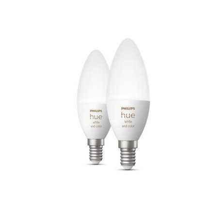 SET 2 becuri smart LED Philips- soclu E14- putere 5.3W- forma lumanare- lumina multicolora- alimentare 220 - 240 V- 000008718699