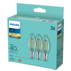 SET 3 becuri LED Philips- soclu E14- putere 4.7W- forma lumanare- lumina alb calda- alimentare 220 - 240 V- 000008718699777791ti