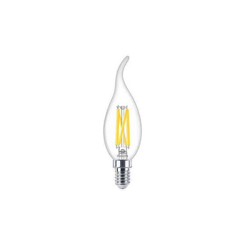 BEC LED Philips- soclu E14- putere 3.4W- forma flacara- lumina alb calda- alimentare 220 - 240 V- 000008719514324374timbru verde