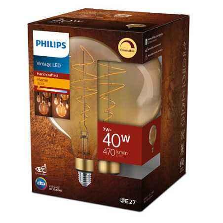 BEC LED Philips- soclu E27- putere 7W- forma sferic- lumina flacara- alimentare 220 - 240 V- 000008719514313781timbru verde 0.45