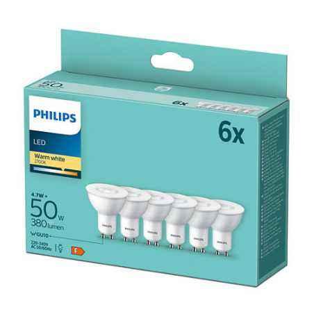 SET 6 becuri LED Philips- soclu GU10- putere 4.7W- forma plat- lumina alb calda- alimentare 220 - 240 V- 000008719514394032timbr