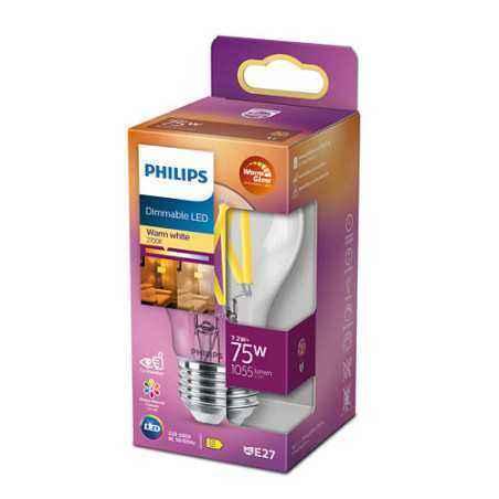 BEC LED Philips- soclu E27- putere 7.2W- forma clasic- lumina alb calda- alimentare 220 - 240 V- 000008719514323995timbru verde