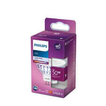 BEC LED Philips- soclu GU5.3- putere 7W- forma spot- lumina alb rece- alimentare 220 - 240 V- 000008718699783907timbru verde 0.4