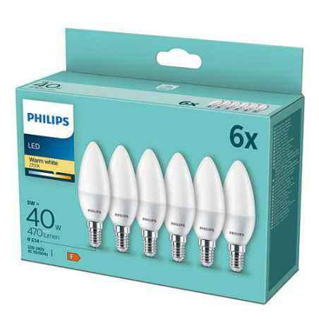 BEC LED Philips- soclu E14- putere 5W- forma lumanare- lumina alb calda- alimentare 220 - 240 V- 000008719514313446timbru verde