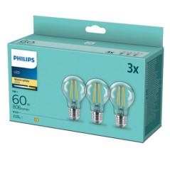 SET 3 becuri LED Philips- soclu E27- putere 7W- forma clasic- lumina alb calda- alimentare 220 - 240 V- 000008718699777777timbru