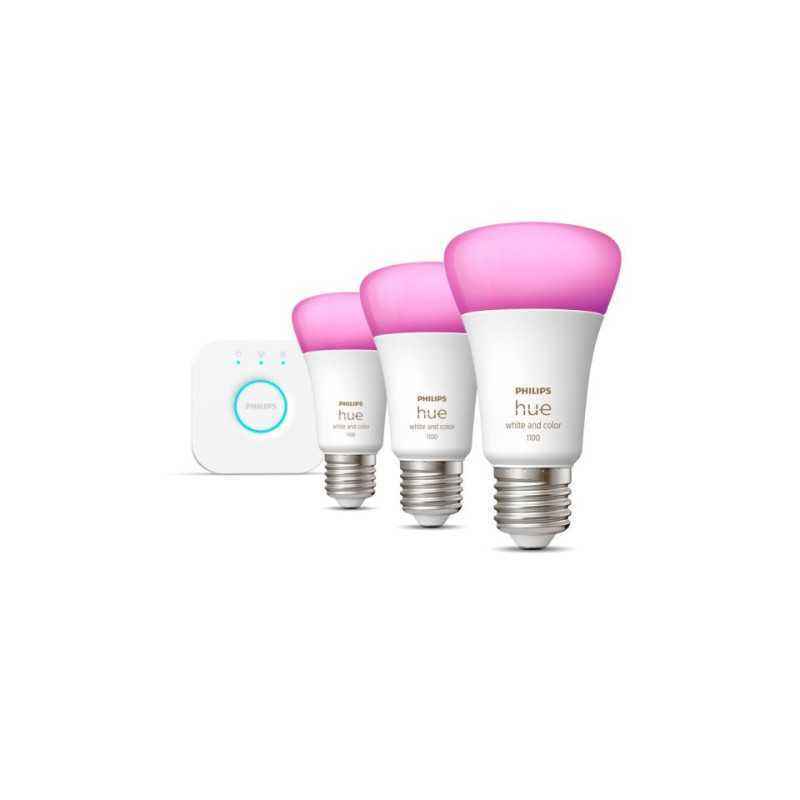 SET 3 becuri smart LED Philips- soclu E27- putere 9 W- forma oval- lumina multicolora- alimentare 220 - 240 V- 00000871951429151