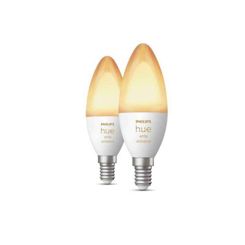 SET 2 becuri smart LED Philips- soclu E14- putere 4W- forma lumanare- lumina alb calda- alb rece- alimentare 220 - 240 V- 000008
