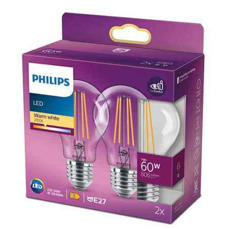 SET 2 becuri LED Philips- soclu E27- putere 7W- forma clasic- lumina alb calda- alimentare 220 - 240 V- 000008718699777739timbru