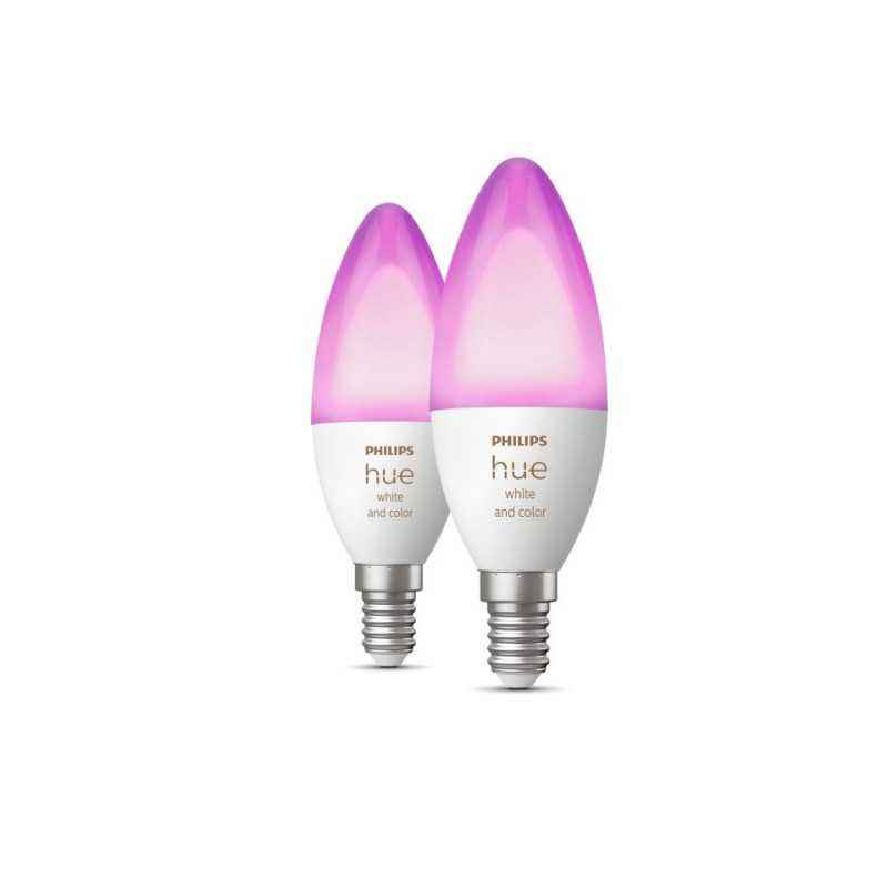 SET 2 becuri smart LED Philips- soclu E14- putere 4W- forma lumanare- lumina alb- multicolora- alimentare 220 - 240 V- 000008719