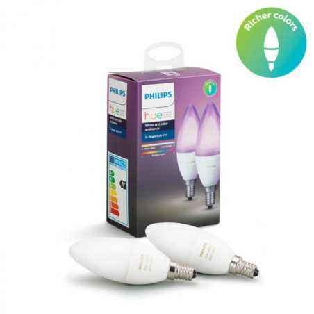 SET 2 becuri smart LED Philips- soclu E14- putere 6.5W- forma lumanare- lumina multicolora- alimentare 220 - 240 V- 000008718696
