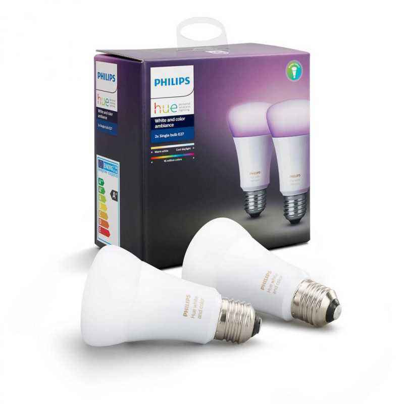 SET 2 becuri smart LED Philips- soclu E27- putere 10W- forma clasic- lumina multicolora- alimentare 220 - 240 V- 000008718696729