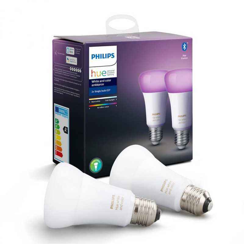 SET 2 becuri smart LED Philips- soclu E27- putere 9W- forma clasic- lumina multicolora- alimentare 220 - 240 V- 0000087186996732