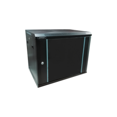 Rack 9U 600x450- montare pe perete- usa din sticla- panouri laterale detasabile si securizate - dezasamblat- culoare negru RAL 9