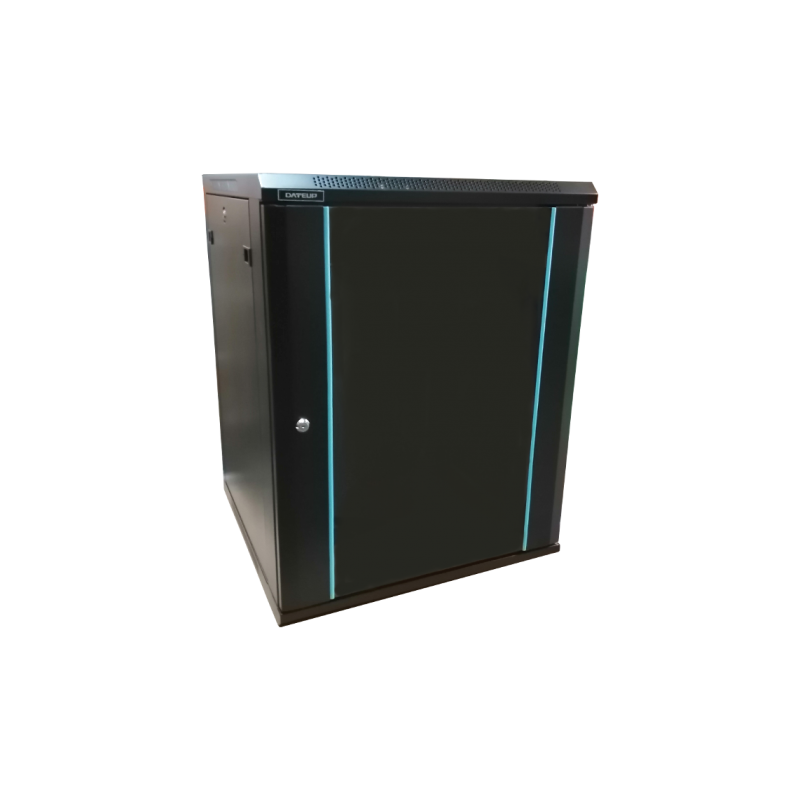 Rack 12U 600x450- dezasamblat- montare pe perete- usa din sticla- panouri laterale detasabile si securizate - culoare negru RAL