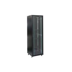 Rack 22U 600x600- montare pe podea- usa din sticla- panouri laterale detasabile si securizate- dezasamblat- culoare negru RAL 90